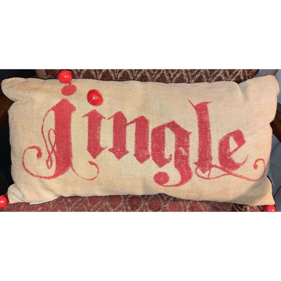 Large Pottery Barn "Jingle" Burlap Farmhouse Christmas Toss Pillow - Picture 1 of 1
